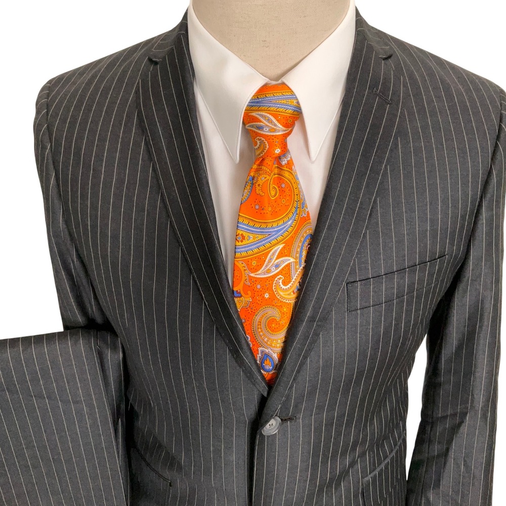 Hickey Freeman Suit Boys 37S 31W Charcoal Pinstripe Wool 2-Button